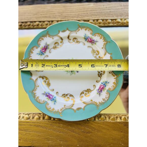 Royal Bayreuth Rosalind Aqua - Gilt Scrolls, Floral (c.1946–1949) Salad Plate 8” - Picture 2 of 11
